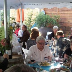 Summer party guests eating